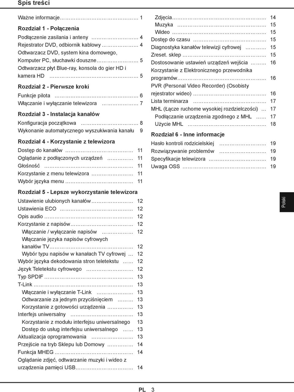 Wykonanie automatycznego wyszukiwania kanału 9 Rozdział 4 - Korzystanie z telewizora Dostęp do kanałów 11 Oglądanie z podłączonych urządzeń 11 Głośność 11 Korzystanie z menu telewizora 11 Wybór