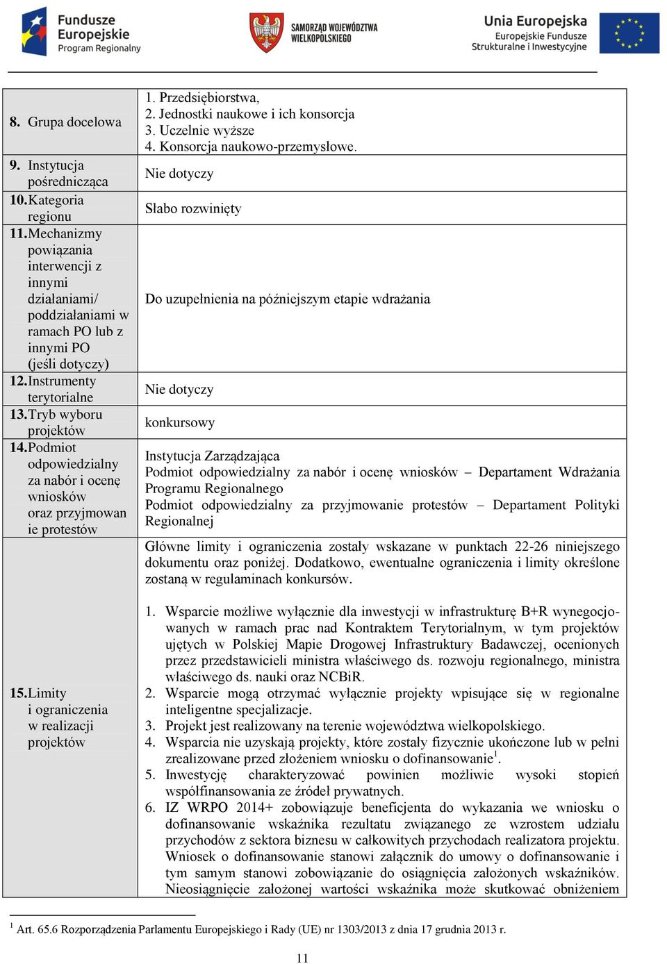 Przedsiębiorstwa, 2. Jednostki naukowe i ich konsorcja 3. Uczelnie wyższe 4. Konsorcja naukowo-przemysłowe.