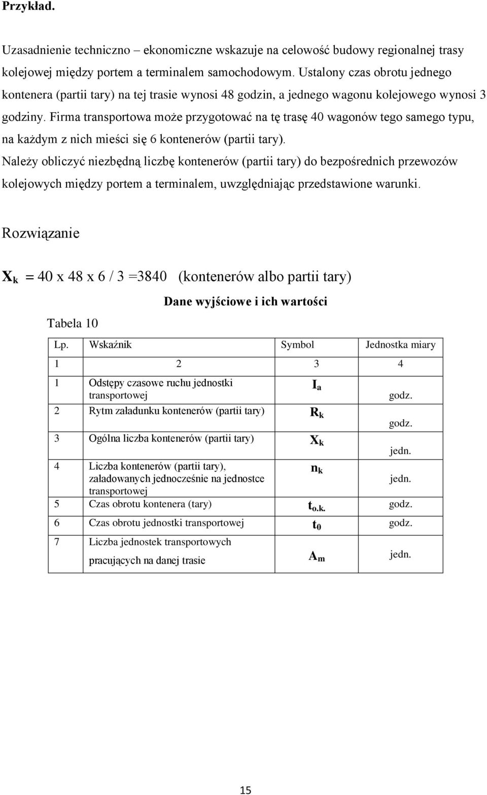 Firma transportowa może przygotować na tę trasę 40 wagonów tego samego typu, na każdym z nich mieści się 6 kontenerów (partii tary).