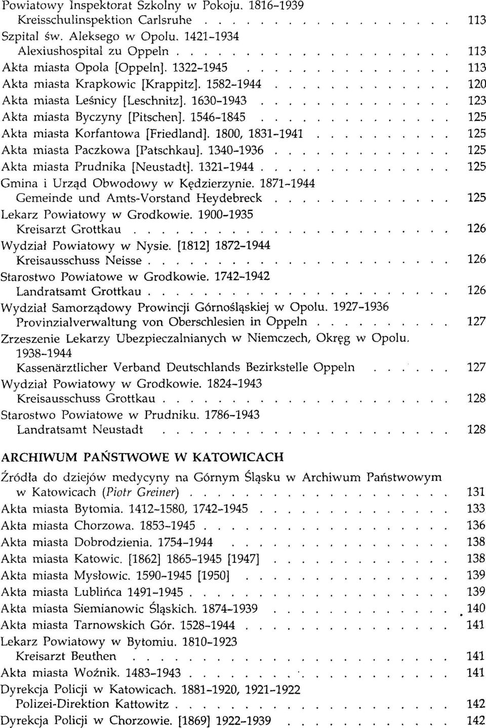 1800, 1831-1941 125 Akta miasta Paczkowa [Patschkau]. 1340-1936... 125 Akta miasta Prudnika [Neustadt]. 1321-1944.... 125 Gmina i Urzqd Obwodowy w K~dzierzynie.