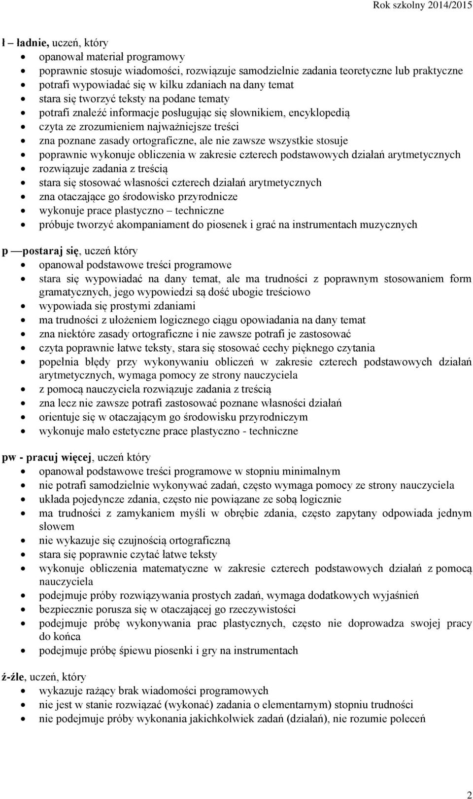 zawsze wszystkie stosuje poprawnie wykonuje obliczenia w zakresie czterech podstawowych działań arytmetycznych rozwiązuje zadania z treścią stara się stosować własności czterech działań