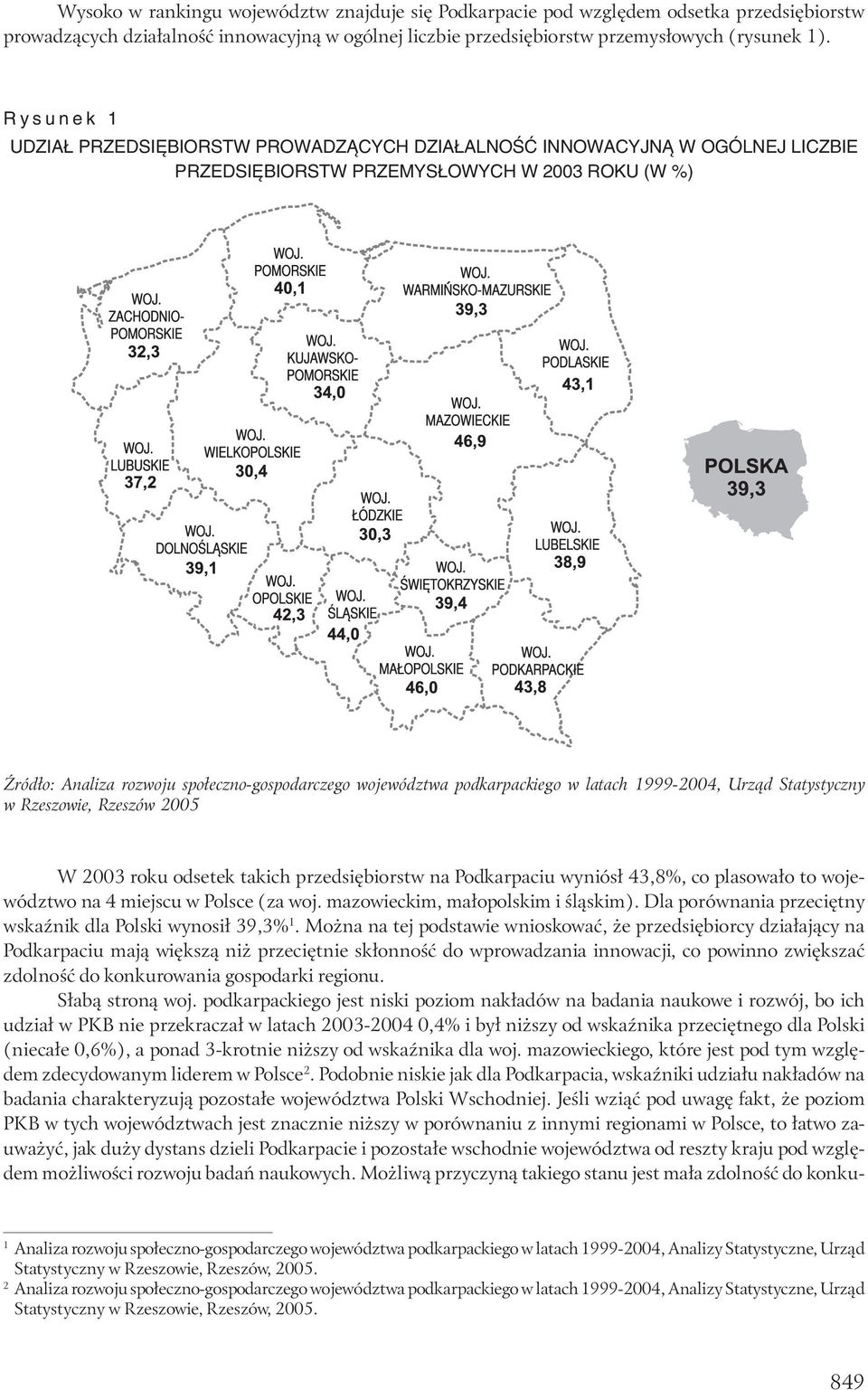 podkarpackiego w latach 1999-2004, Urząd Statystyczny w Rzeszowie, Rzeszów 2005 W 2003 roku odsetek takich przedsiębiorstw na Podkarpaciu wyniósł 43,8%, co plasowało to województwo na 4 miejscu w