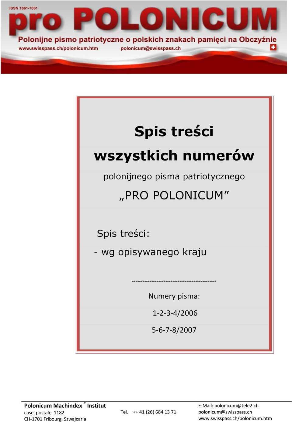 Spis treści: - wg opisywanego kraju