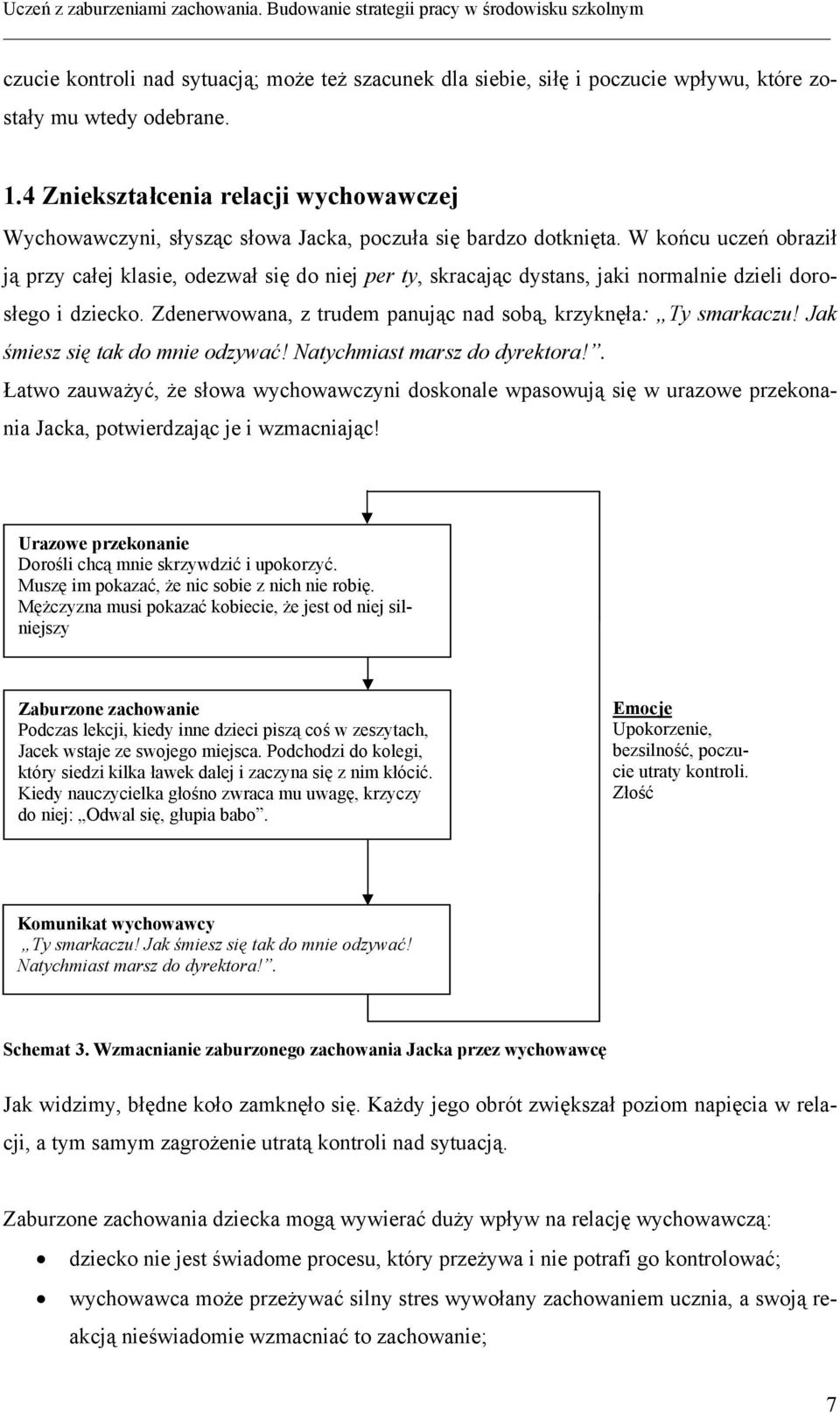 W końcu uczeń obraził ją przy całej klasie, odezwał się do niej per ty, skracając dystans, jaki normalnie dzieli dorosłego i dziecko. Zdenerwowana, z trudem panując nad sobą, krzyknęła: Ty smarkaczu!