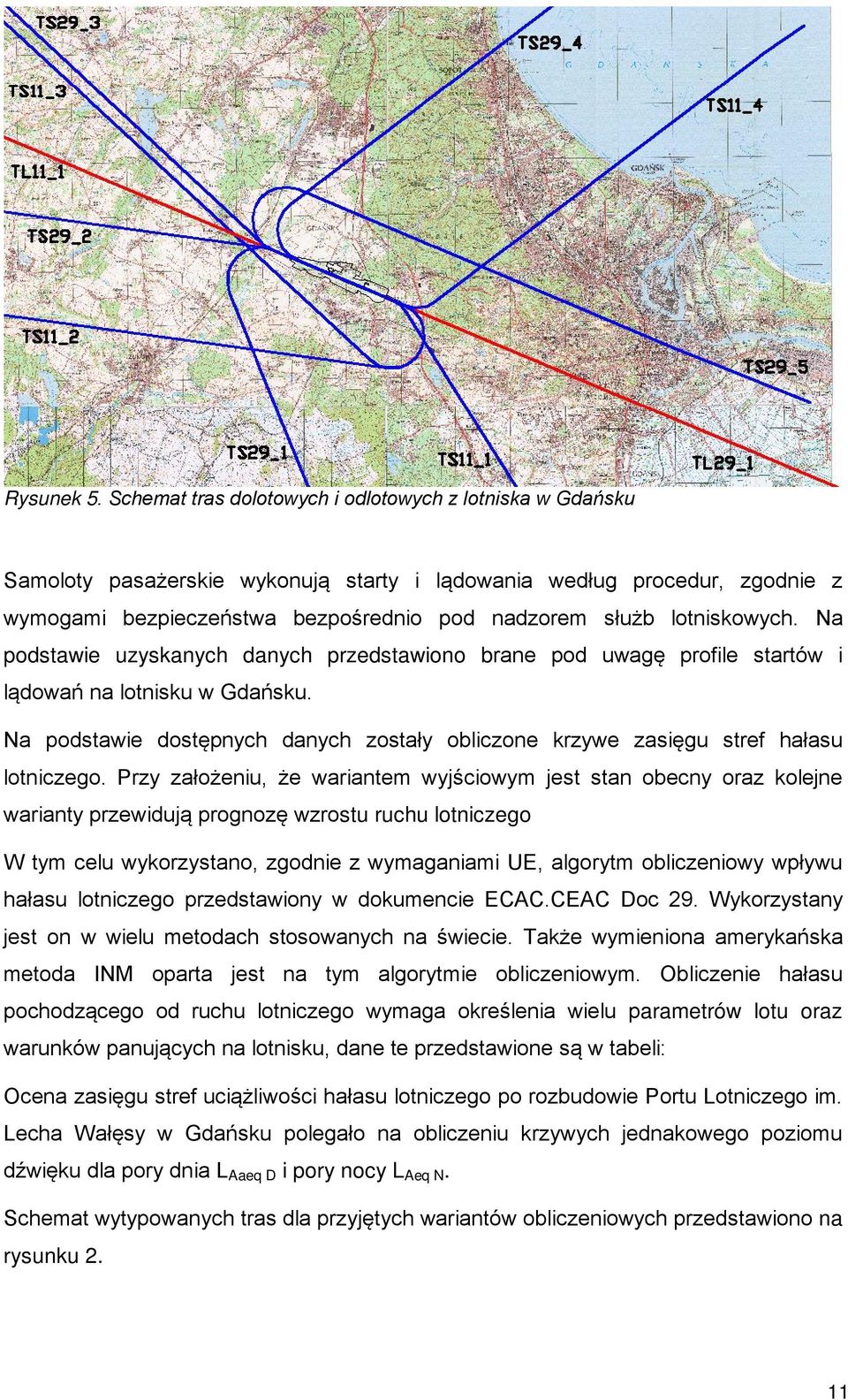 lotniskowych. Na podstawie uzyskanych danych przedstawiono brane pod uwagę profile startów i lądowań na lotnisku w Gdańsku.