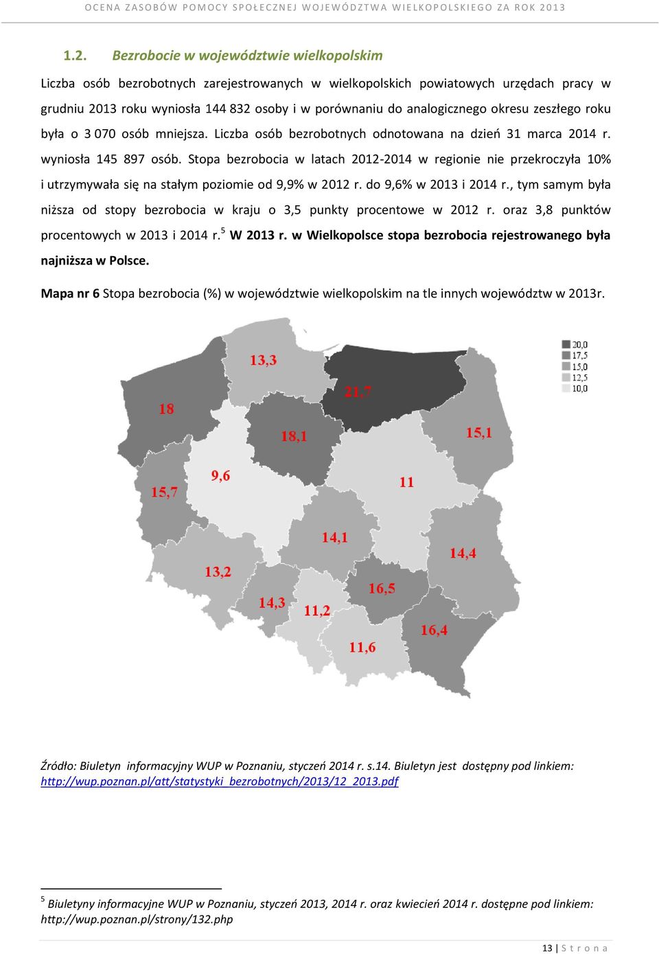 Stopa bezrobocia w latach 2012-2014 w regionie nie przekroczyła 10% i utrzymywała się na stałym poziomie od 9,9% w 2012 r. do 9,6% w 2013 i 2014 r.