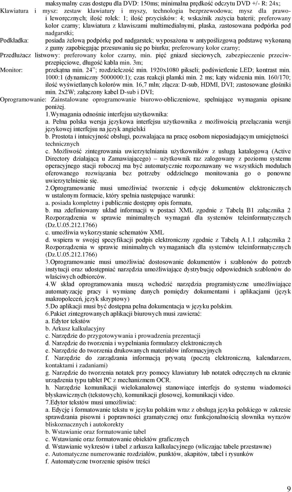 żelową podpórkę pod nadgarstek; wyposażona w antypoślizgową podstawę wykonaną z gumy zapobiegając przesuwaniu się po biurku; preferowany kolor czarny; Przedłużacz listwowy: preferowany kolor czarny,