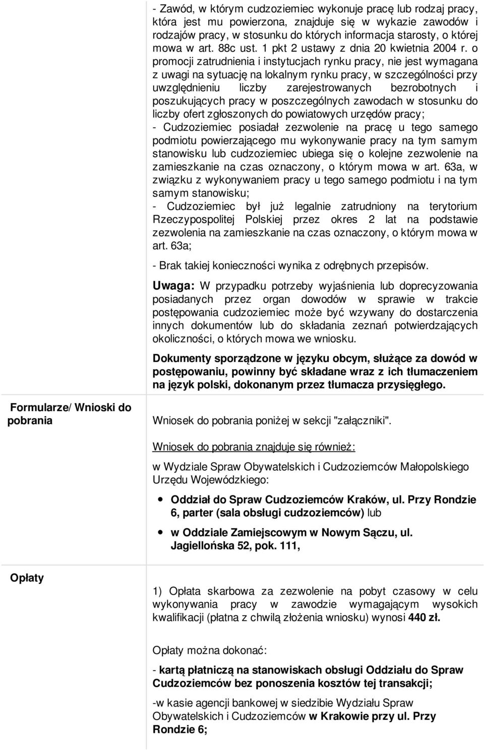 o promocji zatrudnienia i instytucjach rynku pracy, nie jest wymagana z uwagi na sytuację na lokalnym rynku pracy, w szczególności przy uwzględnieniu liczby zarejestrowanych bezrobotnych i