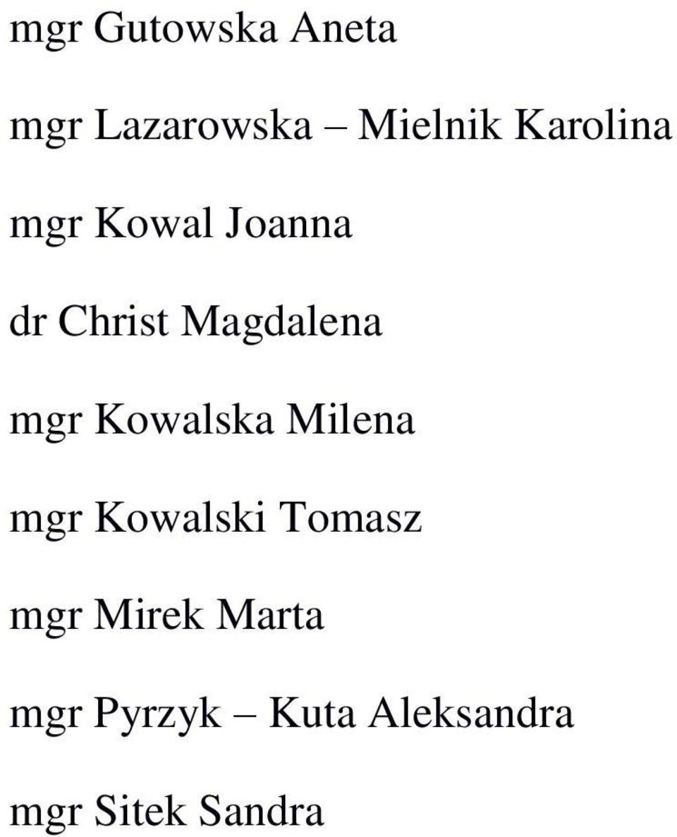 mgr Kowalska Milena mgr Kowalski Tomasz mgr
