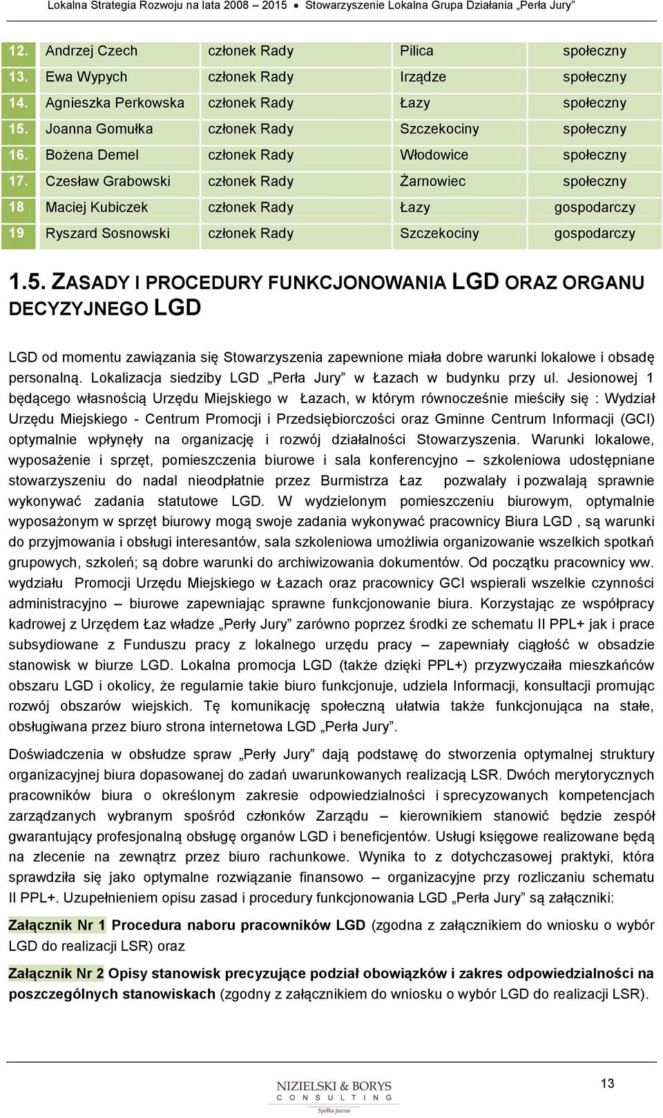 Czesław Grabowski członek Rady Żarnowiec społeczny 18 Maciej Kubiczek członek Rady Łazy gospodarczy 19 Ryszard Sosnowski członek Rady Szczekociny gospodarczy 1.5.