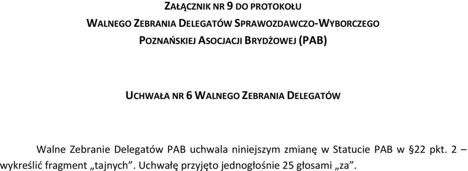 niniejszym zmianę w Statucie PAB w 22 pkt.