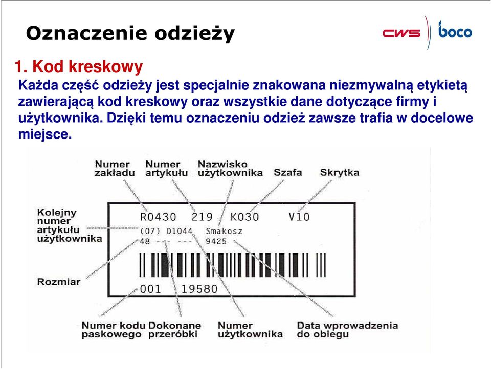 niezmywalną etykietą zawierającą kod kreskowy oraz wszystkie