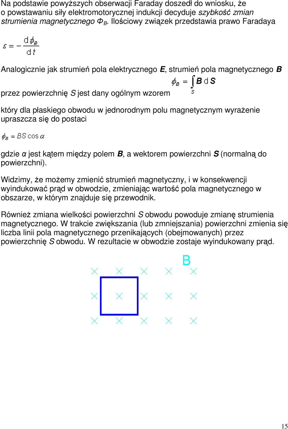 jednorodnym polu magnetycznym wyrażenie upraszcza się do postaci gdzie α jest kątem między polem B, a wektorem powierzchni S (normalną do powierzchni).