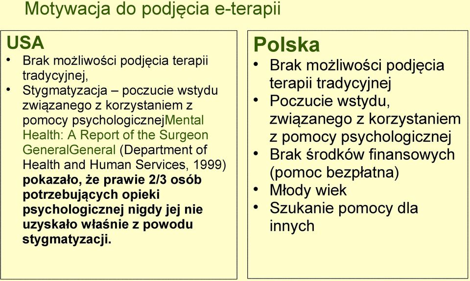 osób potrzebujących opieki psychologicznej nigdy jej nie uzyskało właśnie z powodu stygmatyzacji.