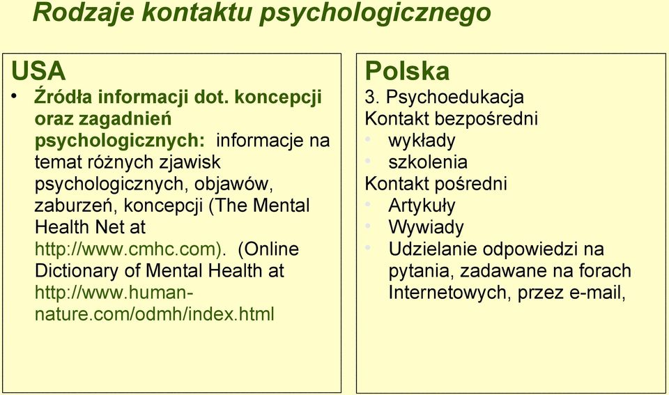 koncepcji (The Mental Health Net at http://www.cmhc.com). (Online Dictionary of Mental Health at http://www.humannature.