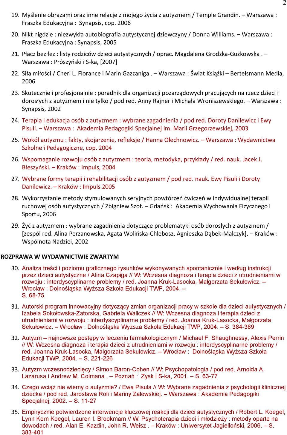 lagdalena Grodzka-Gużkowska. Warszawa : Prószyński i S-ka, [2007] 22. Siła miłości / Cheri L. Florance i larin Gazzaniga. Warszawa : Świat Książki Bertelsmann ledia, 2006 23.