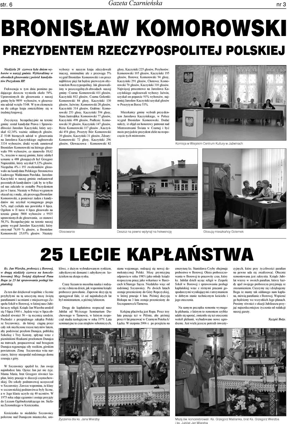Uprawnionych do głosowania z naszej gminy było 9899 wyborców, w głosowaniu udział wzięło 5348. W tym elemencie na tle całego kraju zmieściliśmy się w średniej krajowej.
