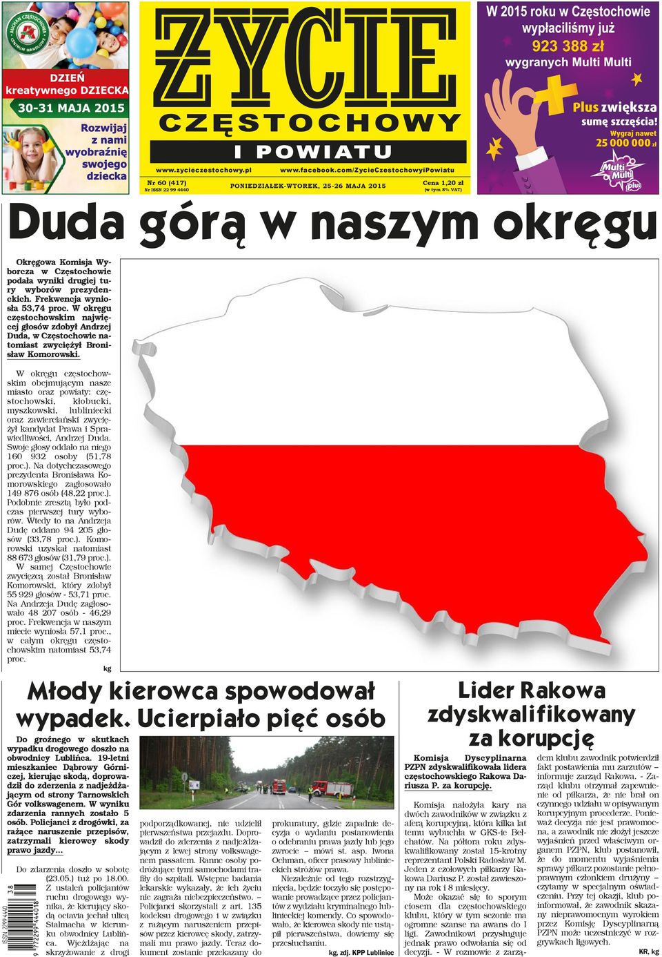 prezydenckich. Frekwencja wyniosła 53,74 proc. W okręgu częstochowskim najwięcej głosów zdobył Andrzej Duda, w Częstochowie natomiast zwyciężył Bronisław Komorowski.