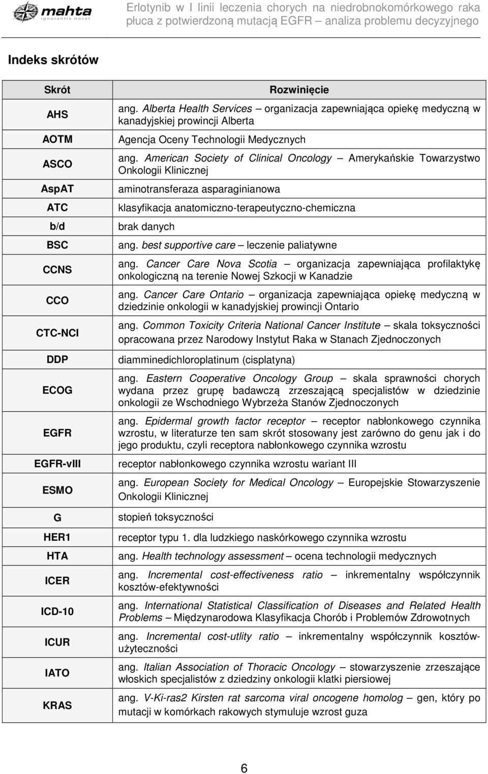 American Society of Clinical Oncology Amerykańskie Towarzystwo Onkologii Klinicznej aminotransferaza asparaginianowa klasyfikacja anatomiczno-terapeutyczno-chemiczna brak danych ang.