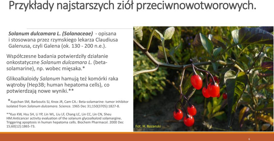 : Beta-solamarine: tumor inhibitor isolated from Solanum dulcamara. Science. 1965 Dec 31;150(3705):1827-8.