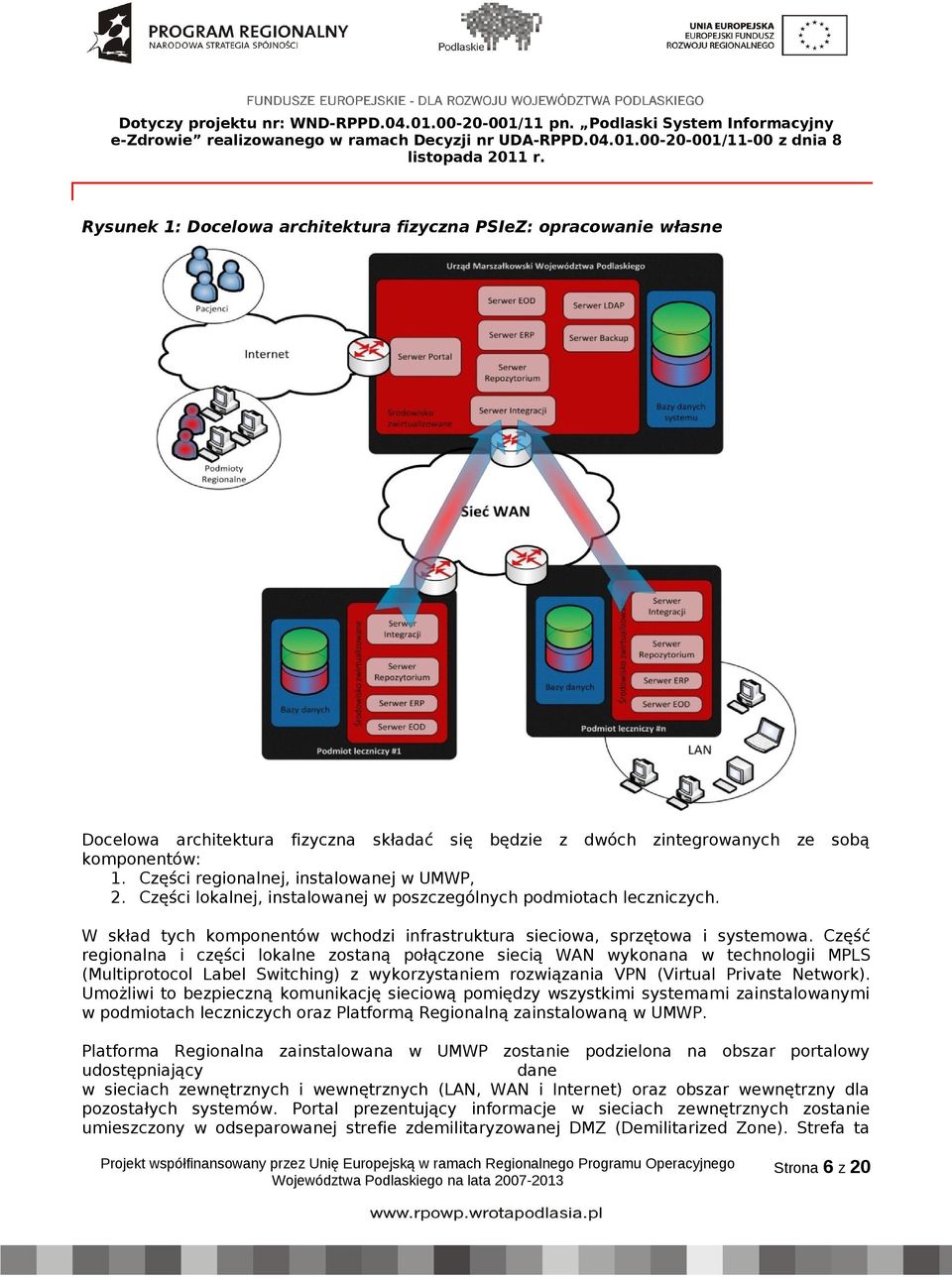 Część regionalna i części lokalne zostaną połączone siecią WAN wykonana w technologii MPLS (Multiprotocol Label Switching) z wykorzystaniem rozwiązania VPN (Virtual Private Network).