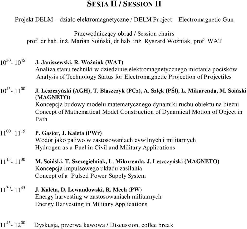 Leszczyński (AGH), T. Błaszczyk (PCz), A. Szlęk (PŚl), L. Mikurenda, M.