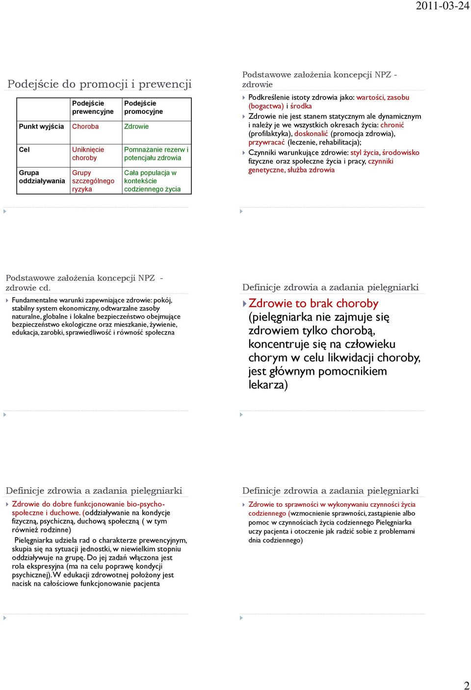 stanem statycznym ale dynamicznym i należy je we wszystkich okresach życia: chronić (profilaktyka), doskonalić (promocja zdrowia), przywracać (leczenie, rehabilitacja); Czynniki warunkujące zdrowie: