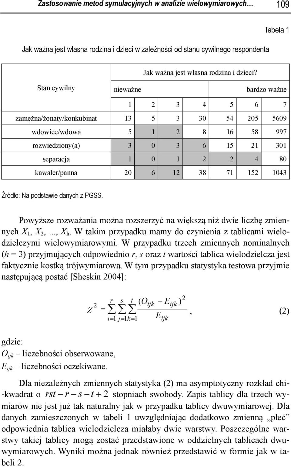 38 71 15 1043 Źródło: Na podstawie danych z PGSS. Powyższe rozważania można rozszerzyć na większą niż dwie liczbę zmiennych X 1, X,..., X h.