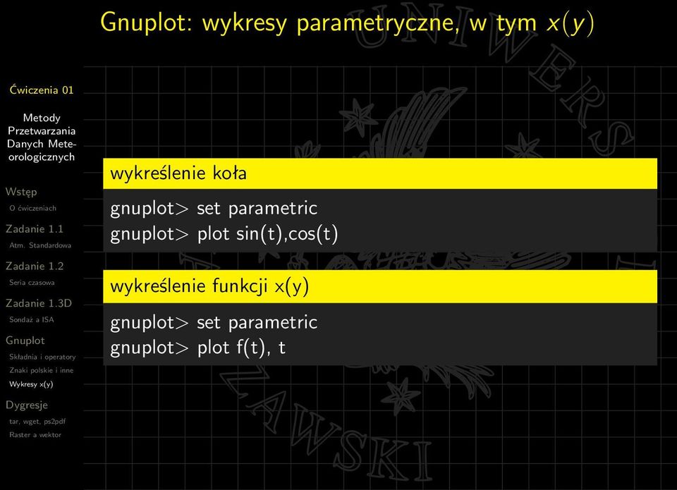 gnuplot> plot sin(t),cos(t) wykreślenie