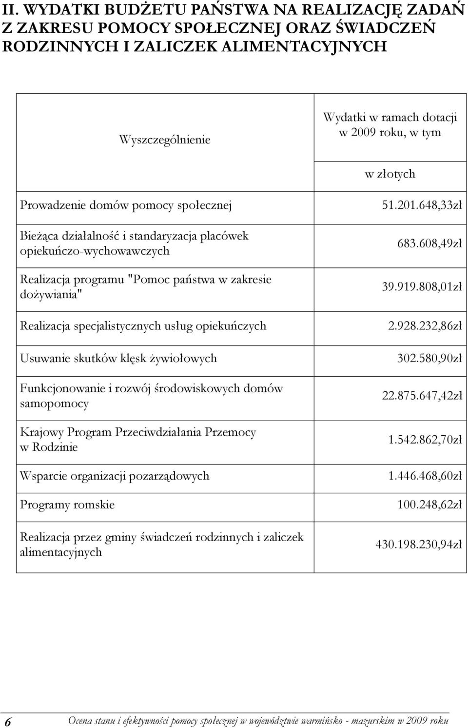 opiekuńczych Usuwanie skutków klęsk żywiołowych Funkcjonowanie i rozwój środowiskowych domów samopomocy Krajowy Program Przeciwdziałania Przemocy w Rodzinie Wsparcie organizacji pozarządowych