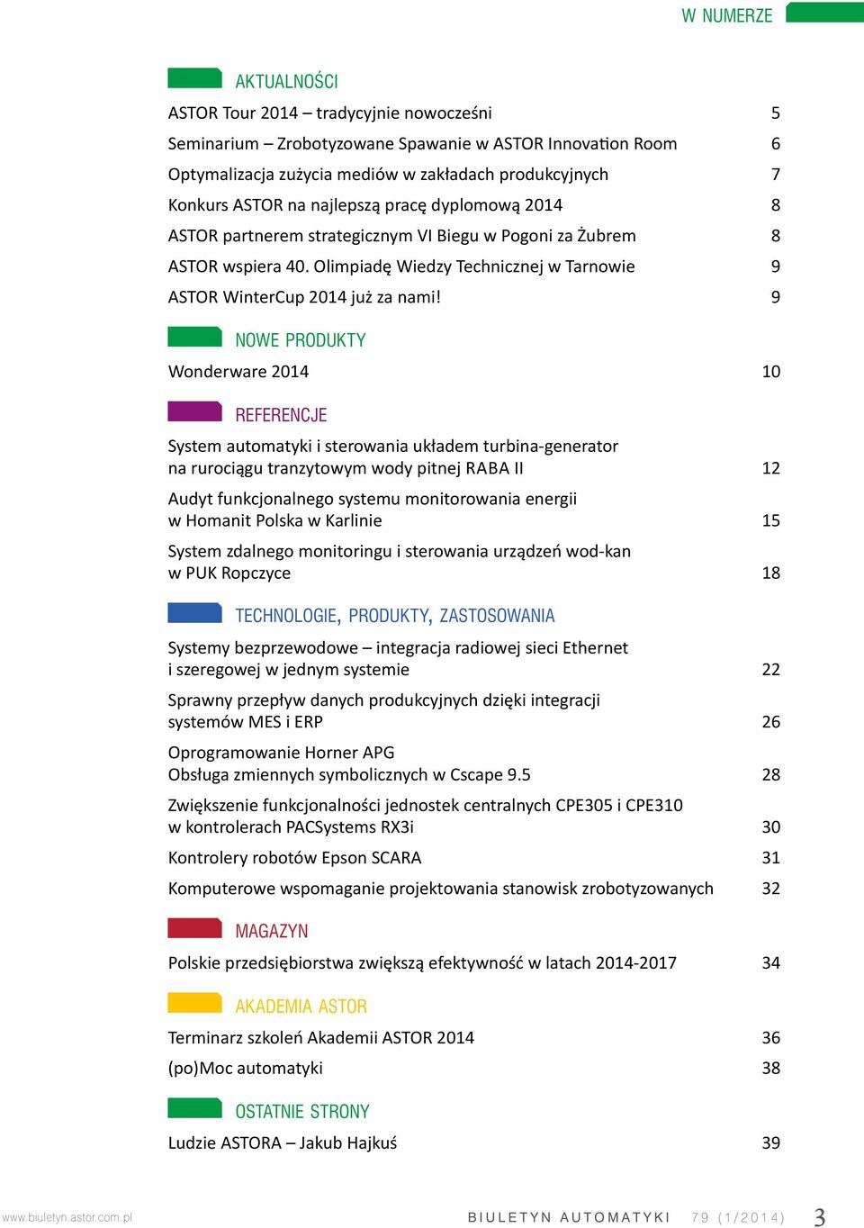 9 nowe produkty Wonderware 2014 10 referencje System automatyki i sterowania układem turbina-generator na rurociągu tranzytowym wody pitnej Raba II 12 Audyt funkcjonalnego systemu monitorowania