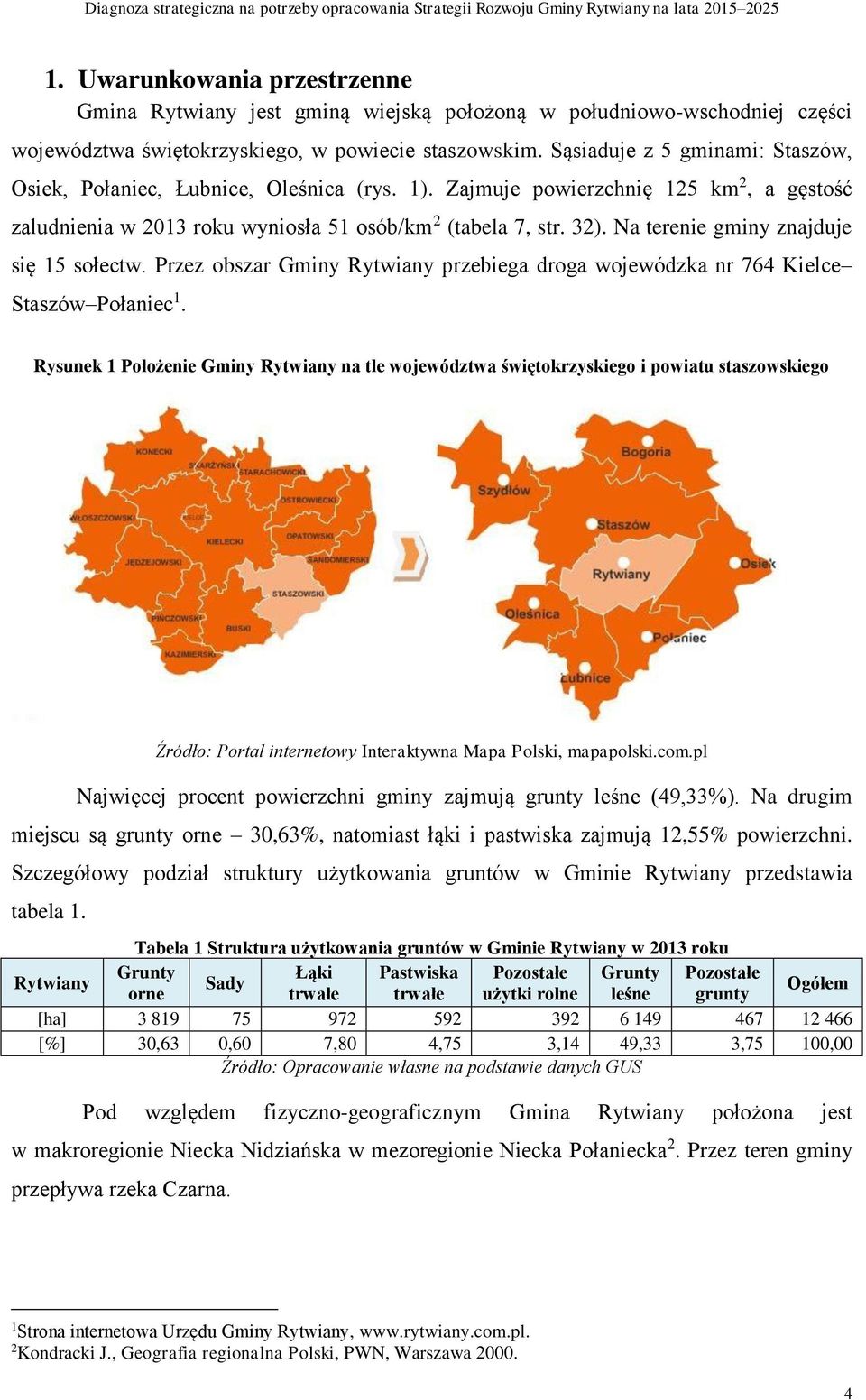 Na terenie gminy znajduje się 15 sołectw. Przez obszar Gminy Rytwiany przebiega droga wojewódzka nr 764 Kielce Staszów Połaniec 1.