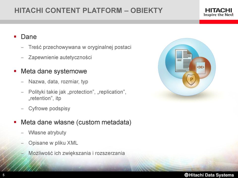 takie jak protection, replication, retention, itp Cyfrowe podspisy Meta dane własne