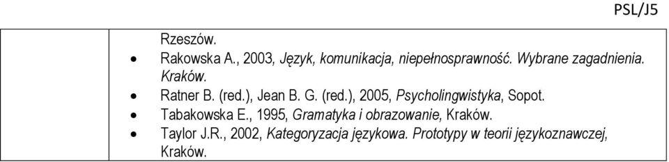 Tabakowska E., 1995, Gramatyka i obrazowanie, Kraków. Taylor J.R.