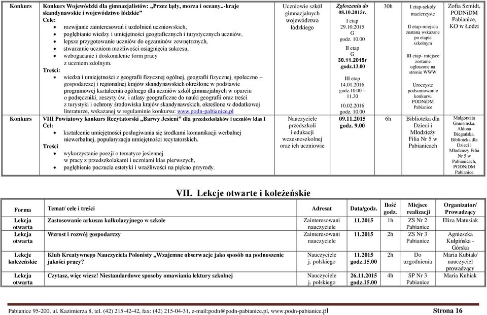 do egzaminów zewnętrznych, stwarzanie uczniom możliwości osiągnięcia sukcesu, wzbogacanie i doskonalenie form pracy z uczniem zdolnym.