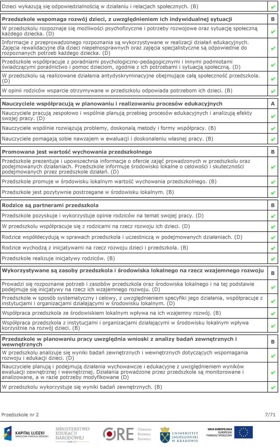 dziecka. (D) Informacje z przeprowadzonego rozpoznania są wykorzystywane w realizacji działań edukacyjnych.