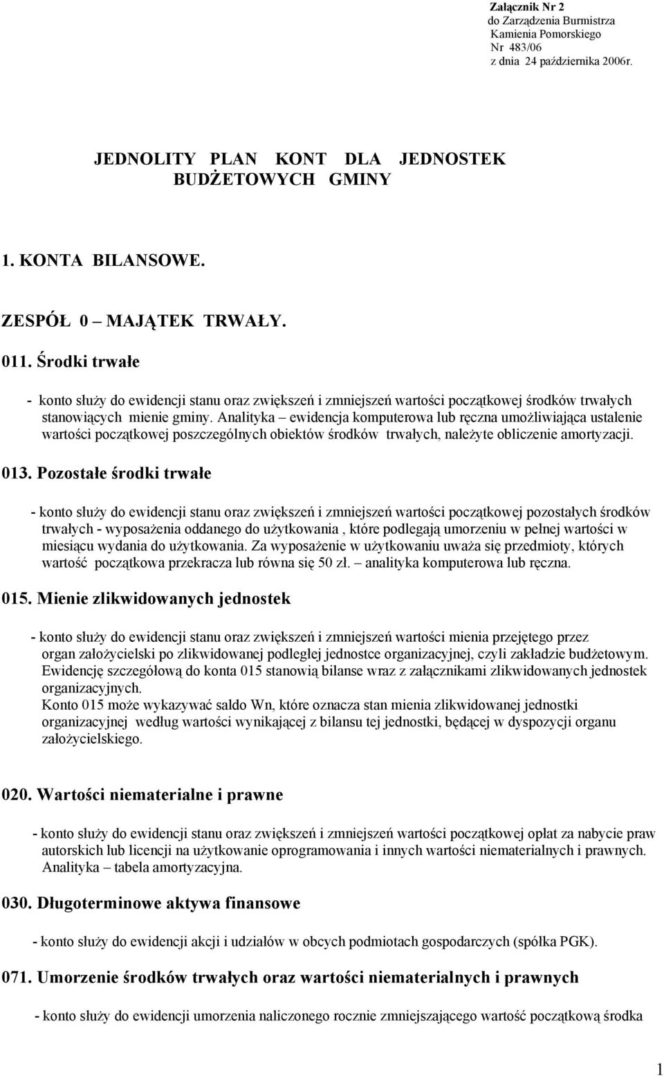 Analityka ewidencja komputerowa lub ręczna umożliwiająca ustalenie wartości początkowej poszczególnych obiektów środków trwałych, należyte obliczenie amortyzacji. 013.