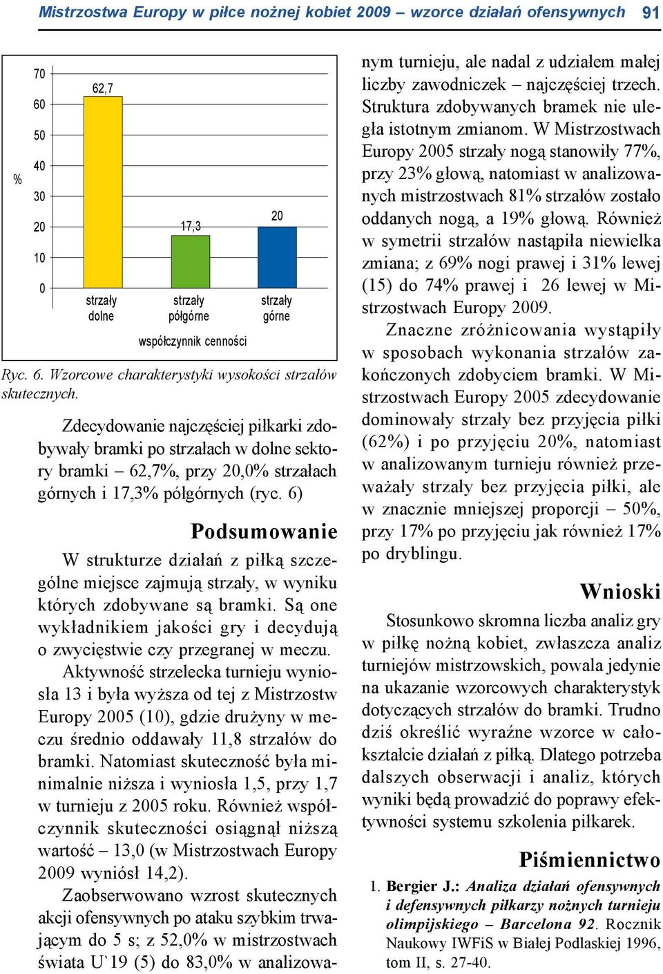 6) Podsumowanie W strukturze działań z piłką szczególne miejsce zajmują strzały, w wyniku których zdobywane są bramki. Są one wykładnikiem jakości gry i decydują o zwycięstwie czy przegranej w meczu.