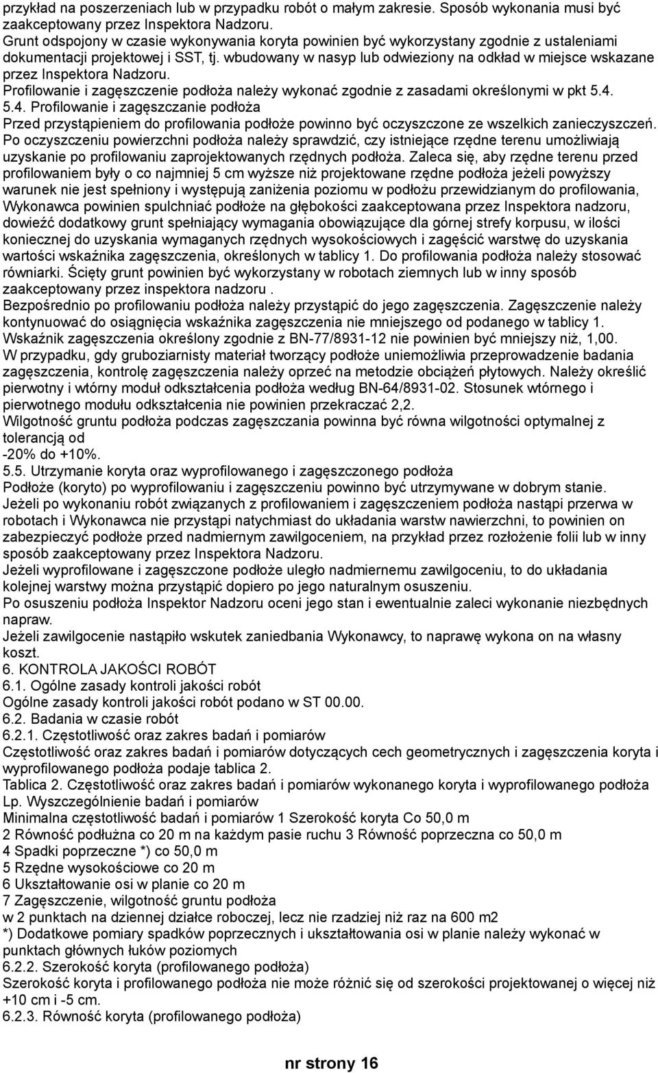 wbudowany w nasyp lub odwieziony na odkład w miejsce wskazane przez Inspektora Nadzoru. Profilowanie i zagęszczenie podłoża należy wykonać zgodnie z zasadami określonymi w pkt 5.4.