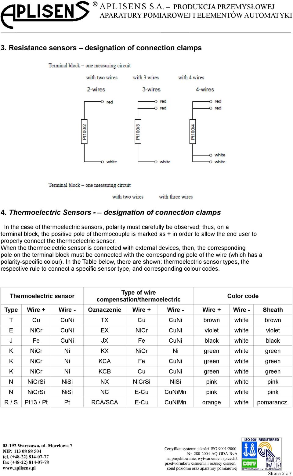 marked as + in order to allow the end user to properly connect the thermoelectric sensor.