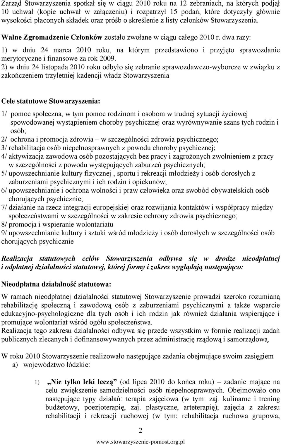 dwa razy: 1) w dniu 24 marca 2010 roku, na którym przedstawiono i przyjęto sprawozdanie merytoryczne i finansowe za rok 2009.