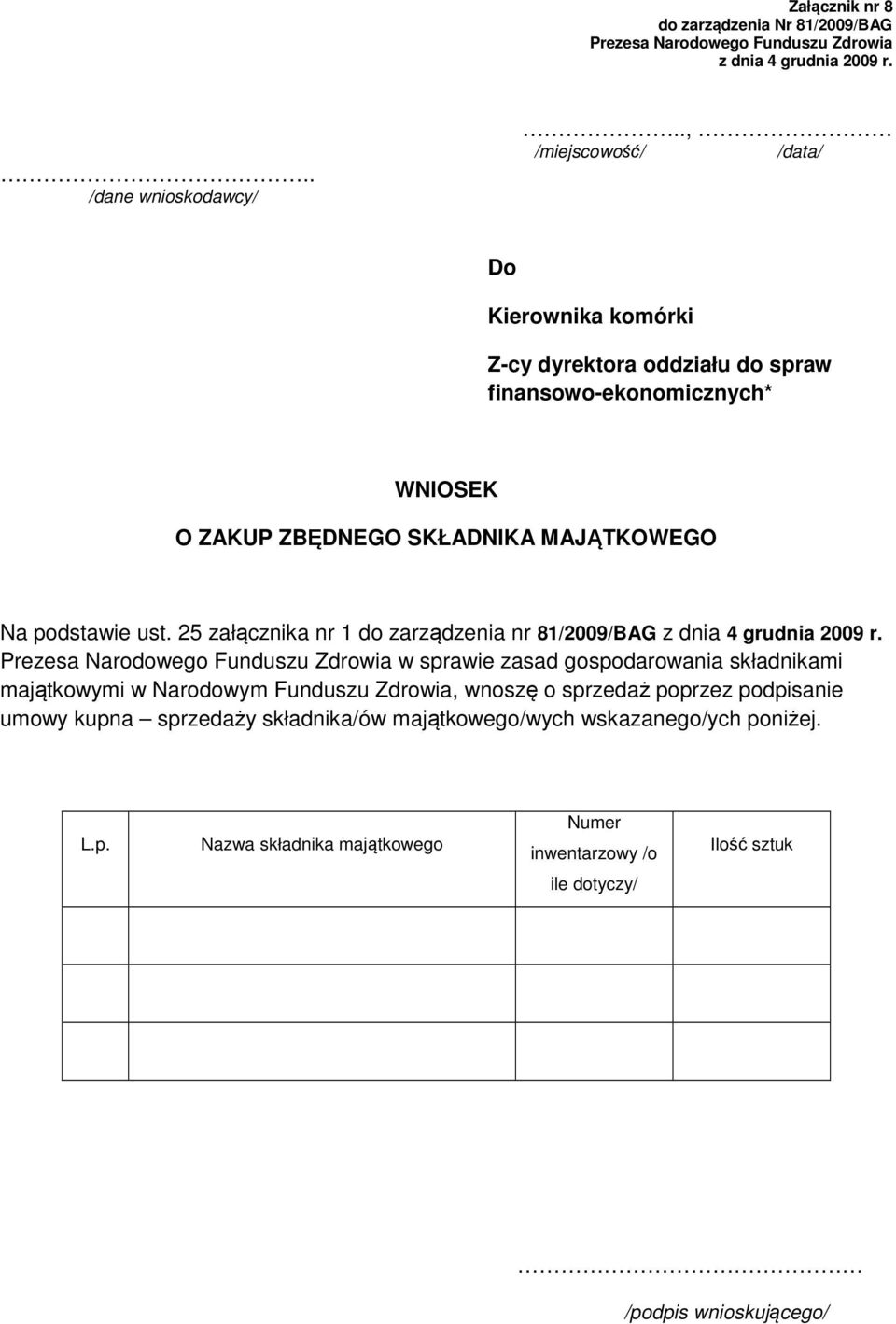 25 załącznika nr 1 do zarządzenia nr 81/2009/BAG z dnia 4 grudnia 2009 r.