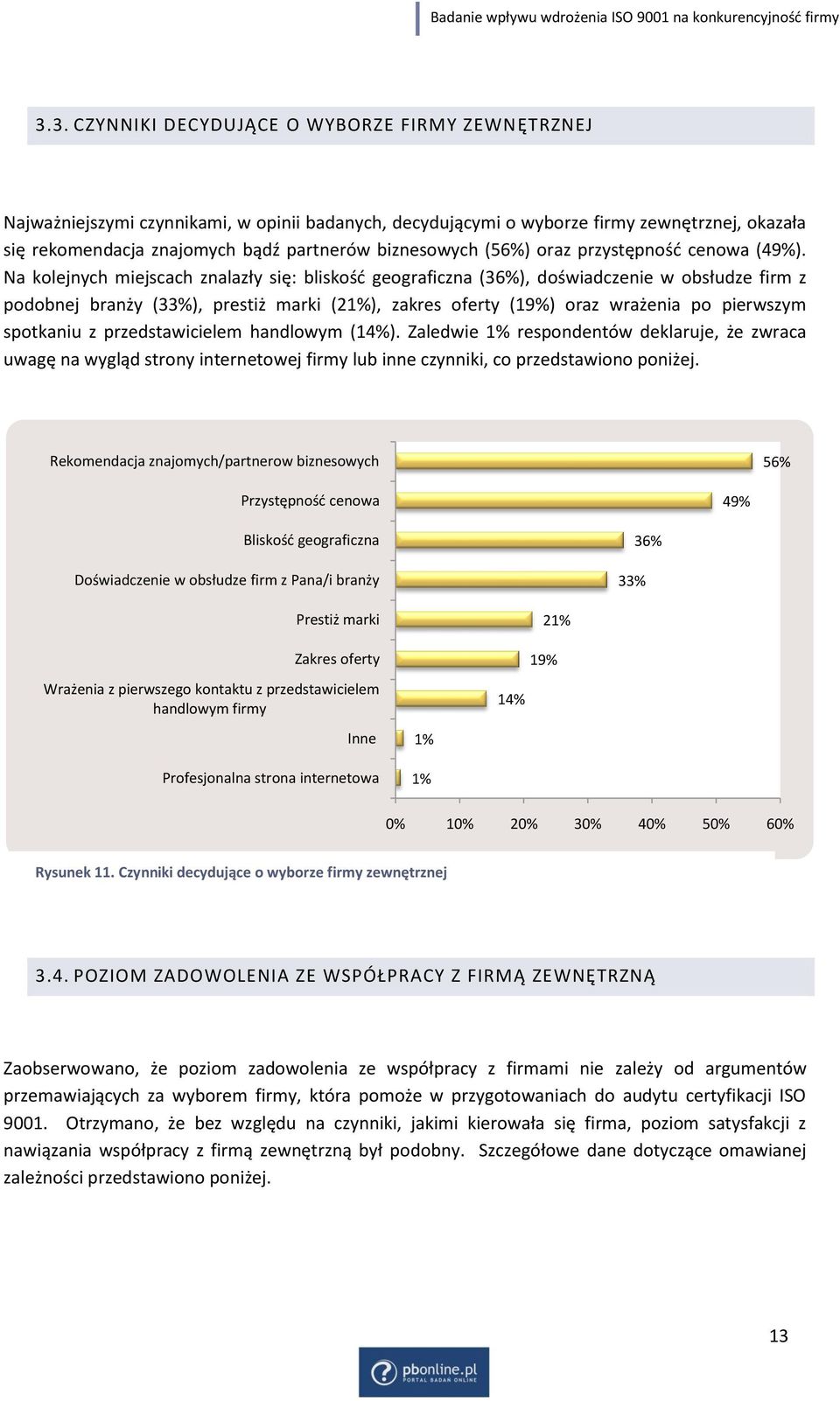 Na kolejnych miejscach znalazły się: bliskośd geograficzna (36%), doświadczenie w obsłudze firm z podobnej branży (33%), prestiż marki (21%), zakres oferty (19%) oraz wrażenia po pierwszym spotkaniu