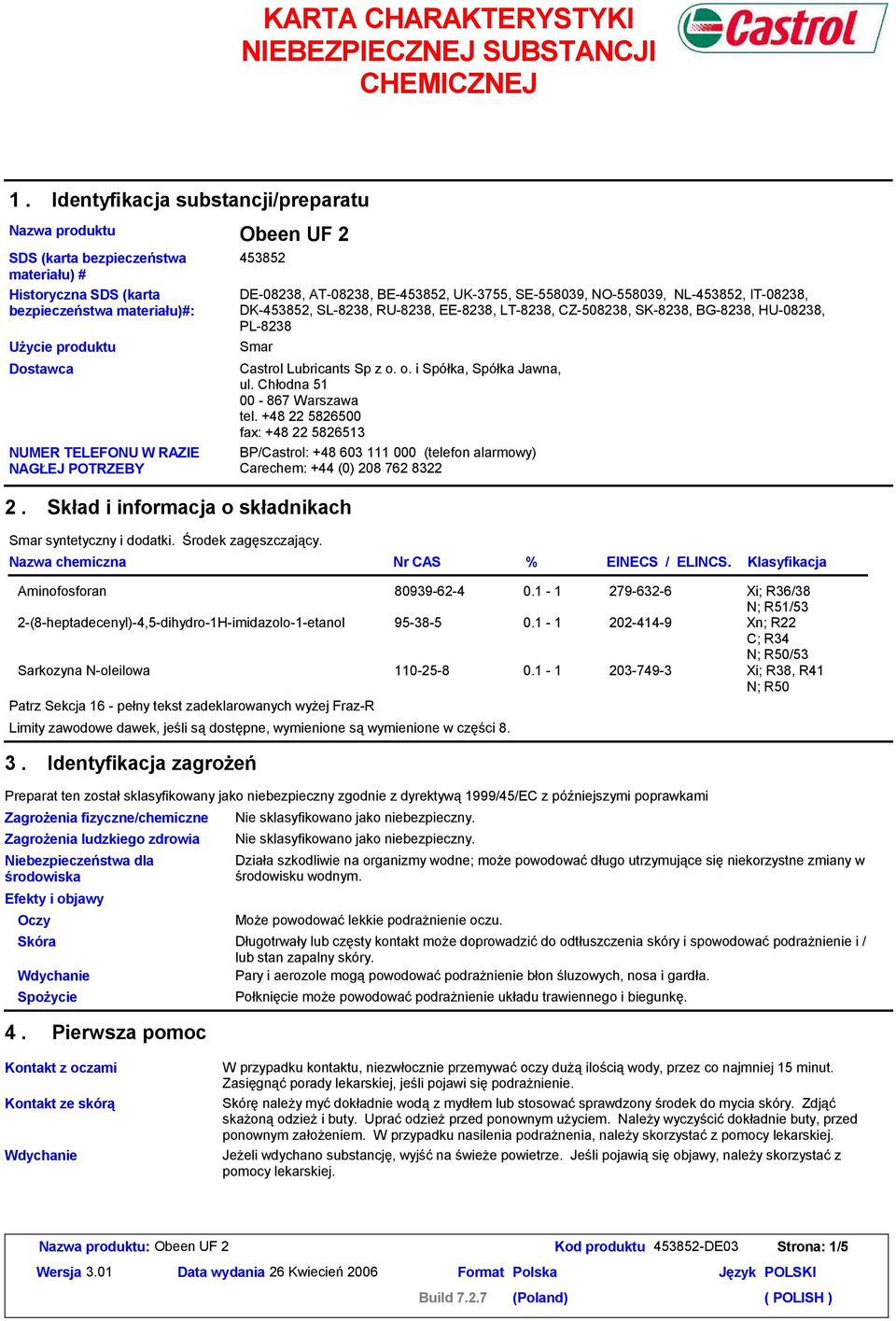 POTRZEBY Obeen UF 2 453852 DE-08238, AT-08238, BE-453852, UK-3755, SE-558039, NO-558039, NL-453852, IT-08238, DK-453852, SL-8238, RU-8238, EE-8238, LT-8238, CZ-508238, SK-8238, BG-8238, HU-08238,