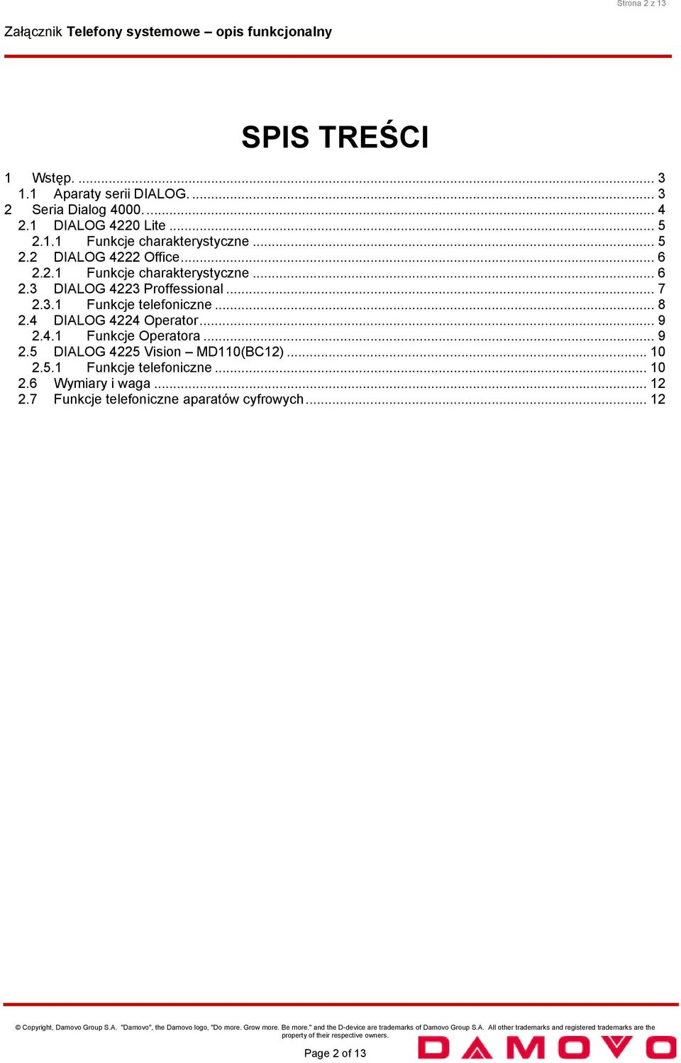 4 DIALOG 4224 Operator... 9 2.4.1 Funkcje Operatora... 9 2.5 DIALOG 4225 Vision MD110(BC12)... 10 2.5.1 Funkcje telefoniczne... 10 2.6 Wymiary i waga.