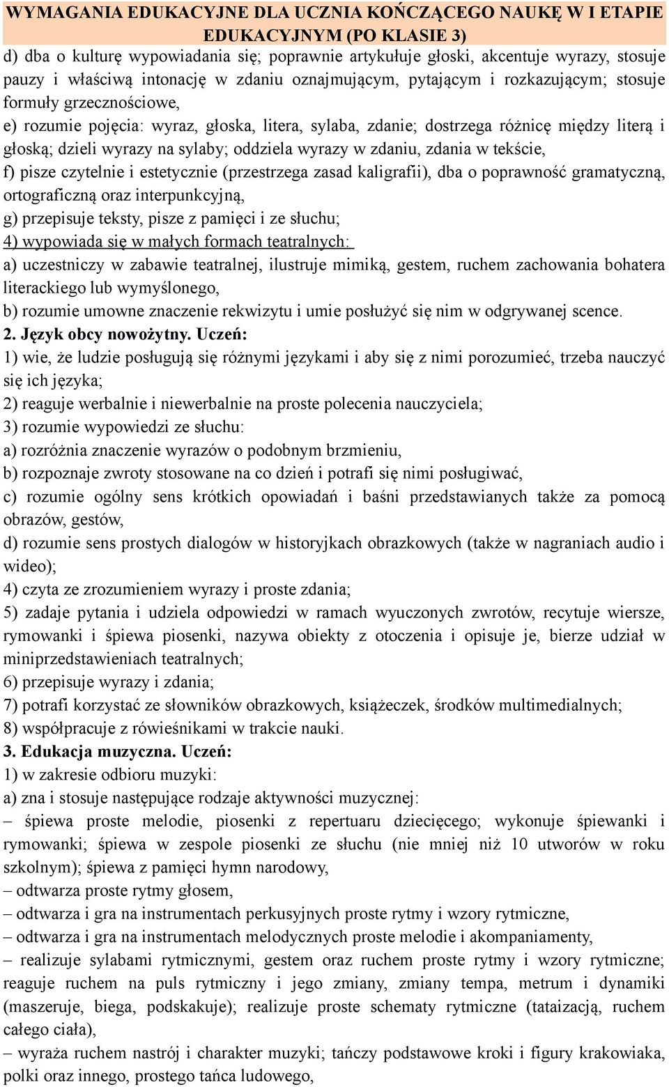 estetycznie (przestrzega zasad kaligrafii), dba o poprawność gramatyczną, ortograficzną oraz interpunkcyjną, g) przepisuje teksty, pisze z pamięci i ze słuchu; 4) wypowiada się w małych formach