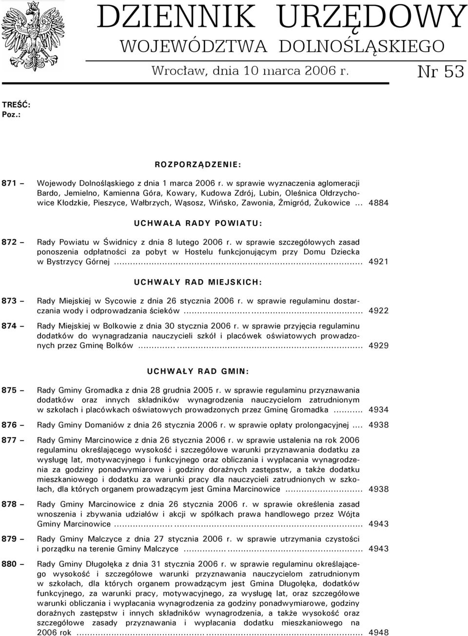 .. 4884 UCHWAŁA RADY POWIATU: 872 Rady Powiatu w Rwidnicy z dnia 8 lutego 2006 r.