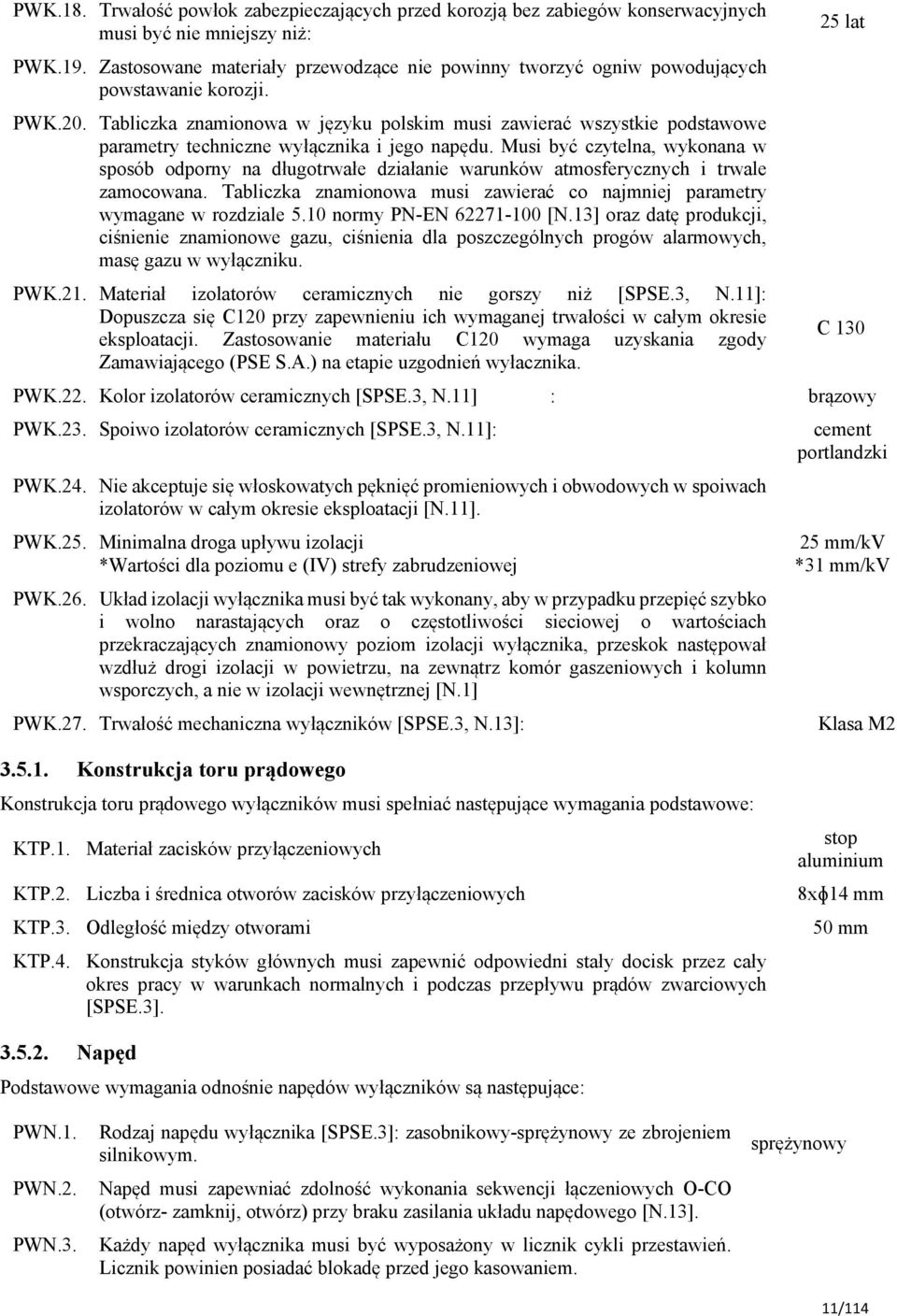 Tabliczka znamionowa w języku polskim musi zawierać wszystkie podstawowe parametry techniczne wyłącznika i jego napędu.