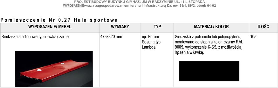 Siedziska stadionowe typu ławka czarne 475x320 mm np.