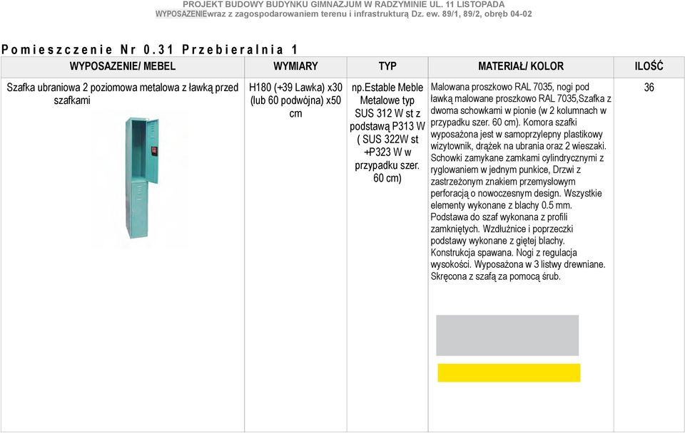 estable Meble Metalowe typ SUS 312 W st z podstawą P313 W ( SUS 322W st +P323 W w przypadku szer.